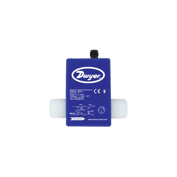 Magnetic inductive flow sensor, range .66 to 13.2 GPM (2.5 to 50 LPM), 3/4" male NPT